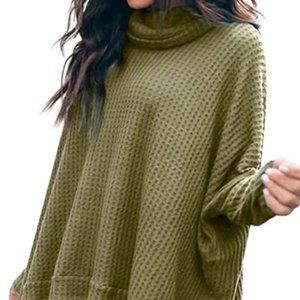 Women's knitting high collar bat sleeve Pullover